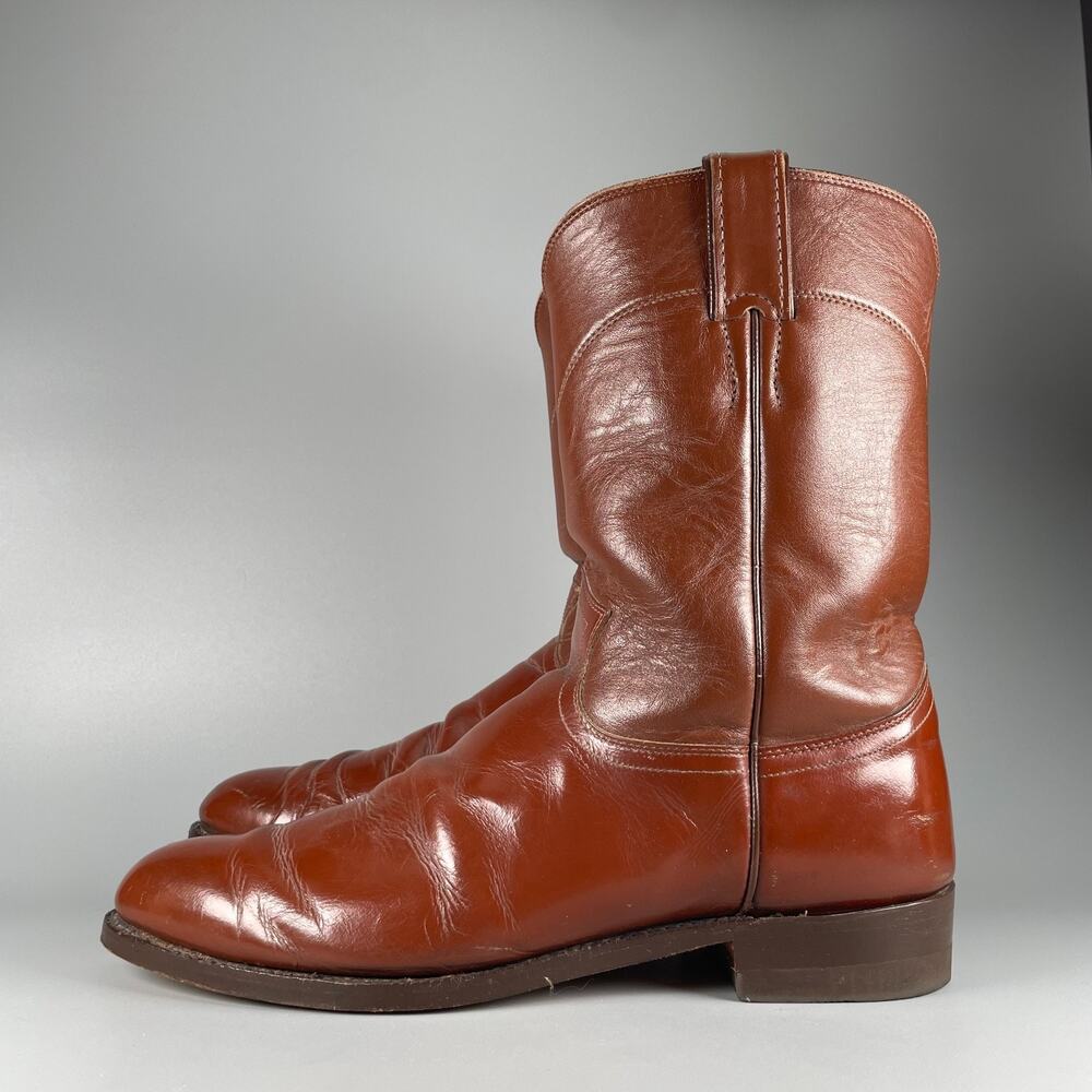 Justin 3802 Cowboy Men’s Size 10 B Brown Leather Pull On Western Cowboy Boot GUC